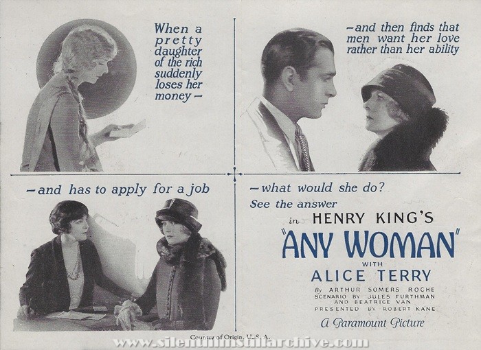 Herald for ANY WOMAN (1925) with Alice Terry