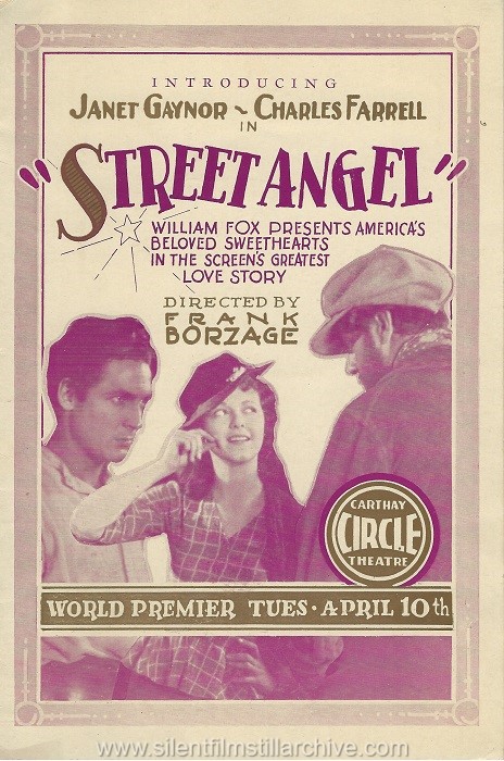 Carthay Circle Theater premier program for STREET ANGEL (1928) with Janet Gaynor and Charles Farrell
