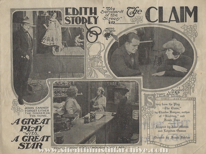 Herald for THE CLAIM (1918) with Edith Storey