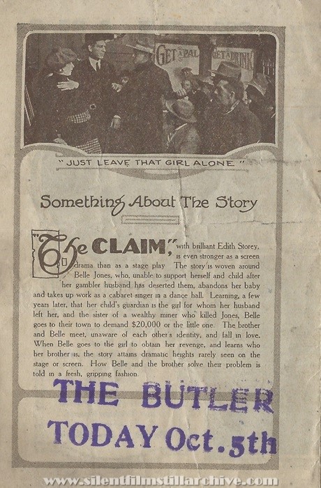 Herald for THE CLAIM (1918) with Edith Storey