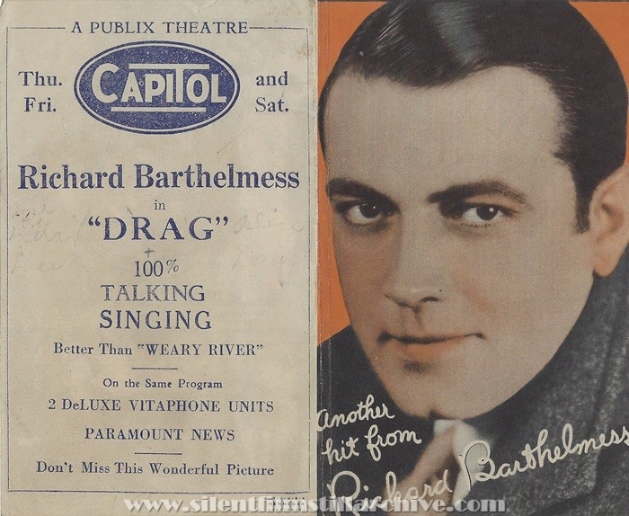Advertising herald for DRAG (1929) with Richard Barthelmess