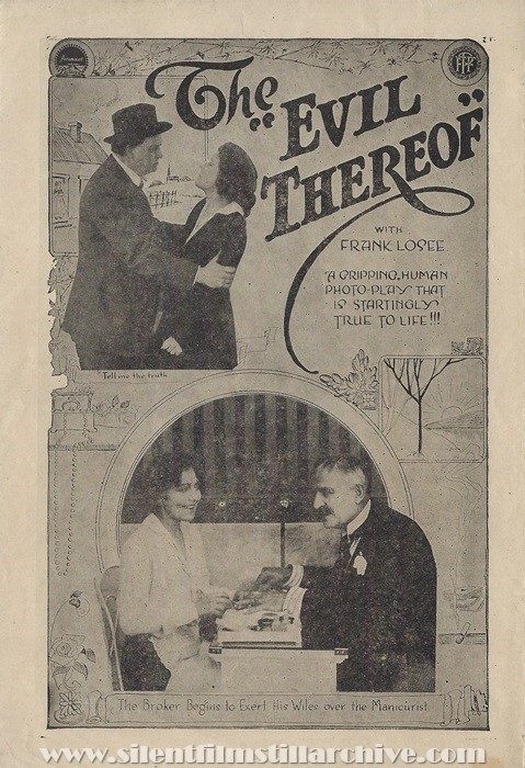 Herald for THE EVIL THEREOF (1916) with Frank Losee and Grace Valentine