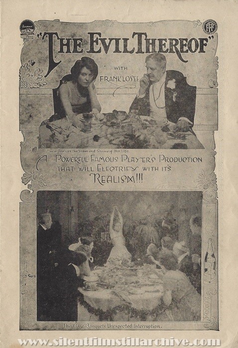 Herald for THE EVIL THEREOF (1916) with Frank Losee and Grace Valentine