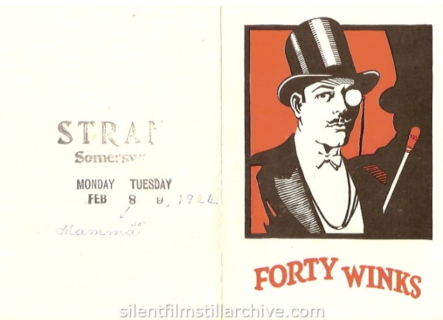 Advertising herald for FORTY WINKS (1925) with Raymond Griffith at the Strand Theater, Somersworth, New Hampshire