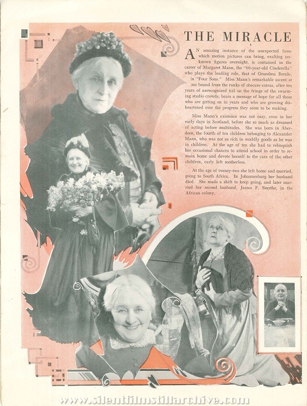 Movie program for FOUR SONS (1928) with Margaret Mann, James Hall, and June Collyer