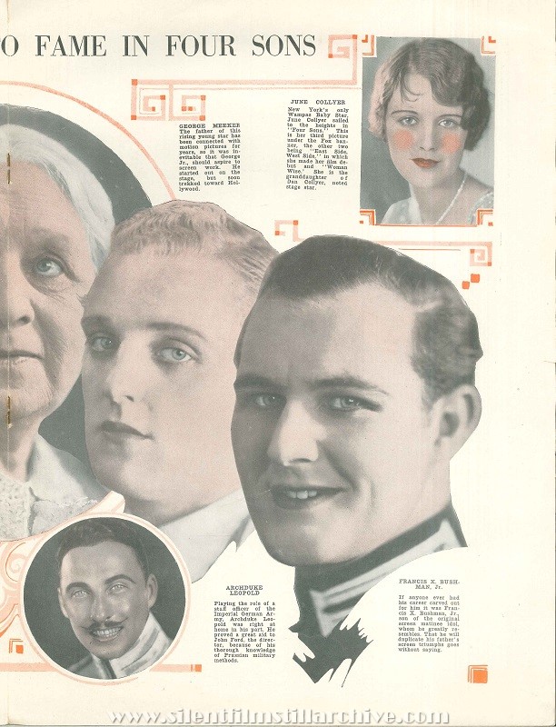 Movie program for FOUR SONS (1928) with Margaret Mann, James Hall, and June Collyer