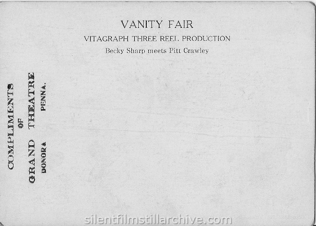 VANITY FAIR (1911) postcard from the Grand Gheatre in Donora, Pennsylvania