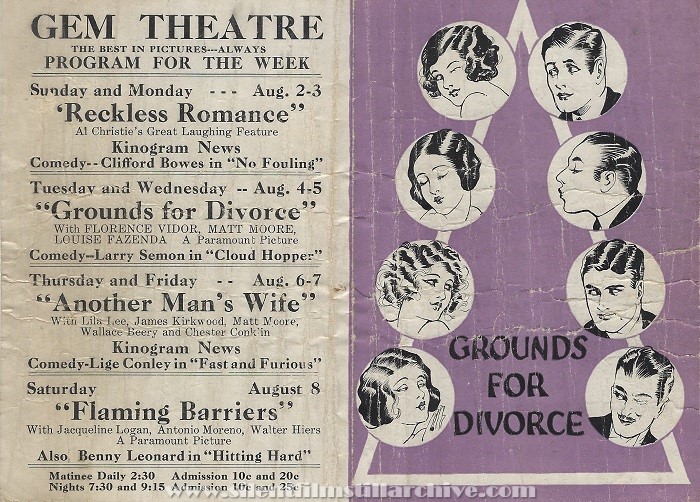 Herald for GROUNDS FOR DIVORCE (1925) with Florence Vidor, Matt Moore, and Louise Fazenda