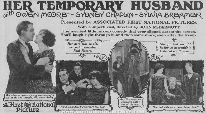 Herald for HER TEMPORARY HUSBAND (1923) with Owen Moore, Sydney Chaplin, and Sylvia Breamer