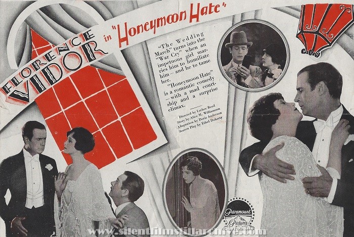 Herald for HONEYMOON HATE (1927) with Florence Vidor and Tullio Carminati