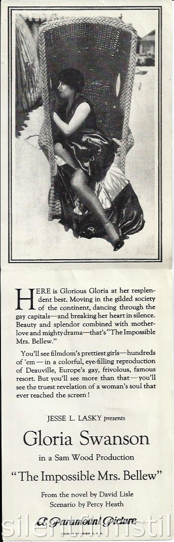 Advertising herald for THE IMPOSSIBLE MRS. BELLEW (1922) with Gloria Swanson