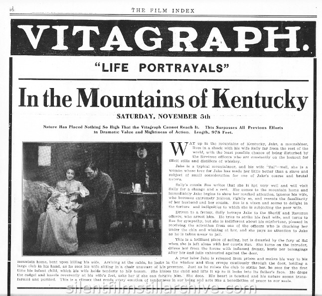Film Index, November 5, 1910 synopsis of IN THE MOUNTAINS OF KENTUCKY