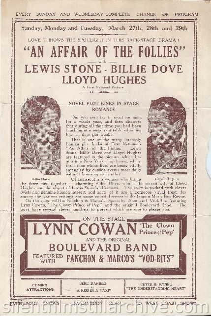 Los Angeles Boulevard Theatre program featuring AN AFFAIR OF THE FOLLIES (1927) with Billie Dove and Lloyd Hughes
