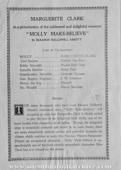 Herald for MOLLY MAKE-BELIEVE (1916) with Marguerite Clark