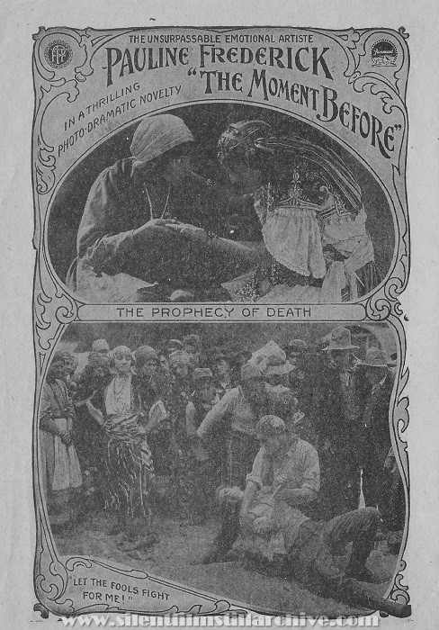 Advertising herald for THE MOMENT BEFORE (1916) with Pauline Frederick