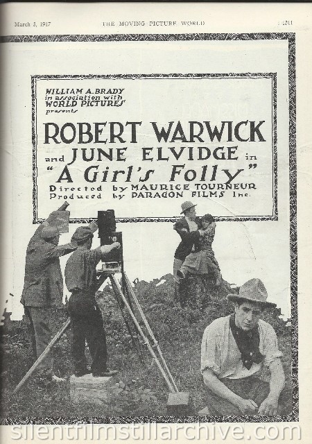 Moving Picture World Ad for A GIRL'S FOLLY (1917)with Robert Warwick and Doris Kenyon