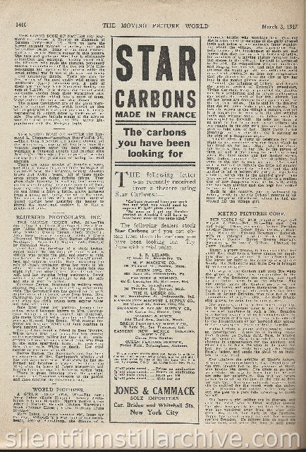 Moving Picture World synopis for A GIRL'S FOLLY (1917)with Robert Warwick and Doris Kenyon