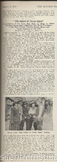 Moving Picture World review of THE HEART OF TEXAS RYAN (1917) with Tom Mix