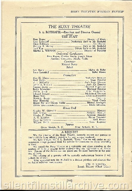 Roxy Theatre program
