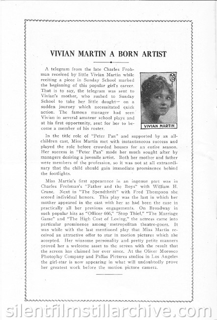 Strand Theatre program article on Vivian Martin