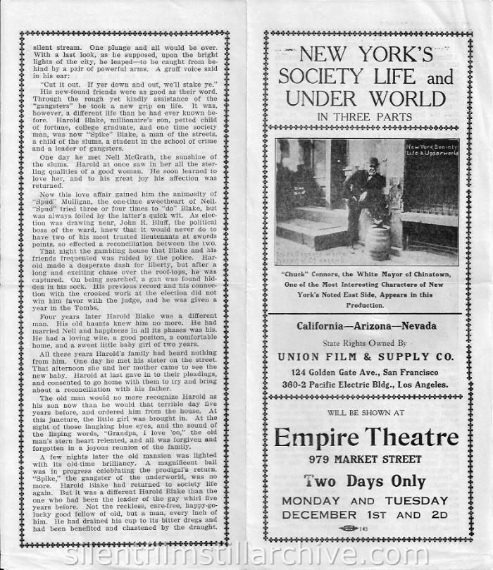 Herald for NEW YORK'S SOCIETY LIFE AND UNDER WORLD (1913) with Chuck Connors