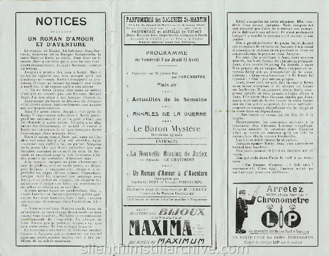 Ternes-Cinma, Paris, France program for the week of April 4, 1918