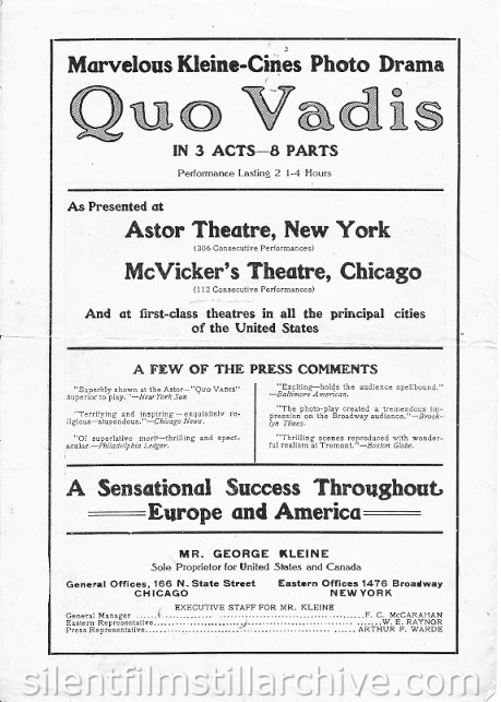 QUO VADIS (1913) program