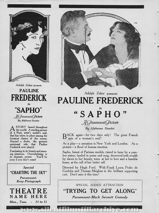 Pauline Frederick in SAPHO (1917) pressbook