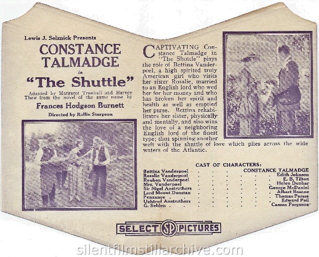 Herald for THE SHUTTLE (1918) with Constance Talmadge.
