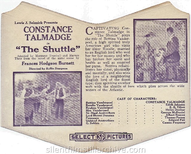 Herald for THE SHUTTLE (1918) with Constance Talmadge