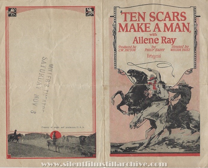 Herald for TEN SCARS MAKE A MAN (1924) with Allene Ray