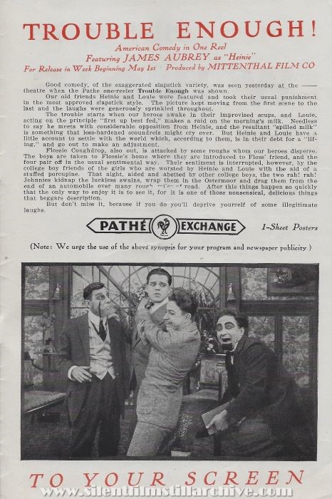 Path magazine press article on TROUBLE ENOUGH! (1916) with Jimmy Aubrey