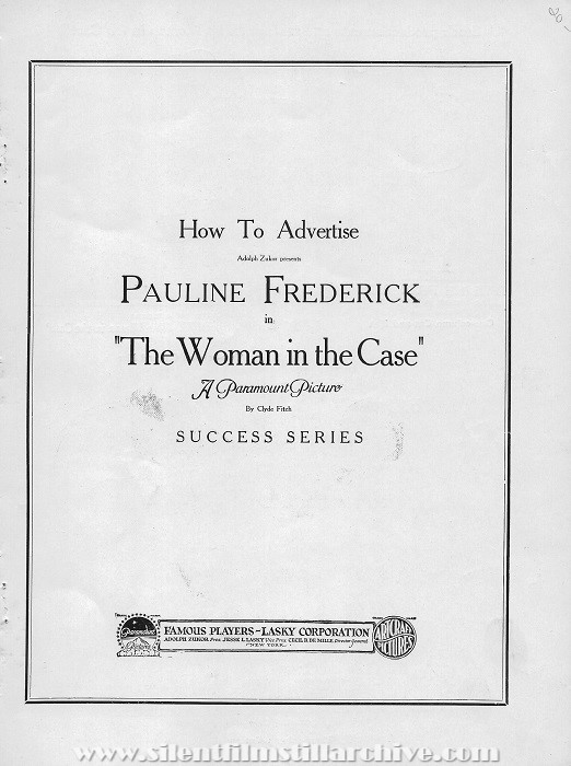 Pressbook for WOMAN IN THE CASE (1916) with Pauline Frederick