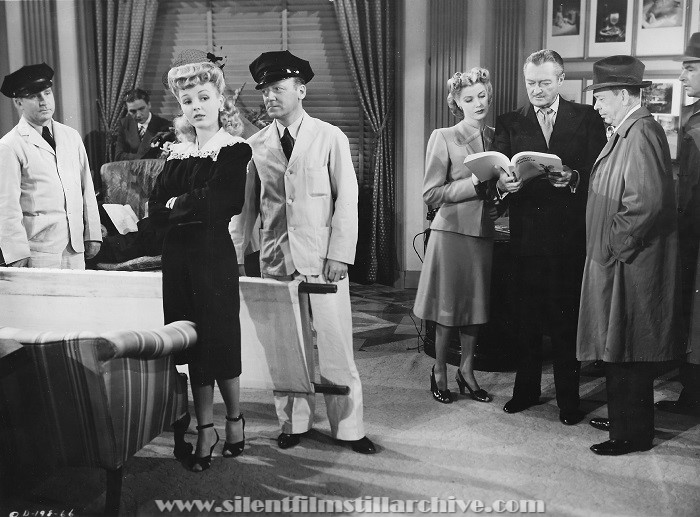 John Hubbard, Lynn Merrick, William Newell, Anita Louise, Edmund Lowe, and William Demarest in DANGROUS BLONDES (1943)