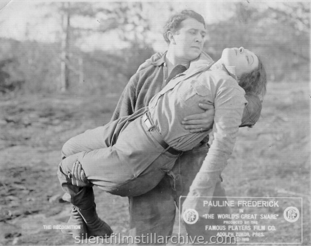 Irving Cummings and Pauline Frederick in THE WORLD'S GREAT SNARE (1916)