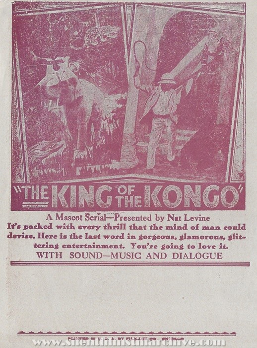Herald for KING OF THE KONGO (1929) with Jacqueline Logan, Walter Miller, and Boris Karloff