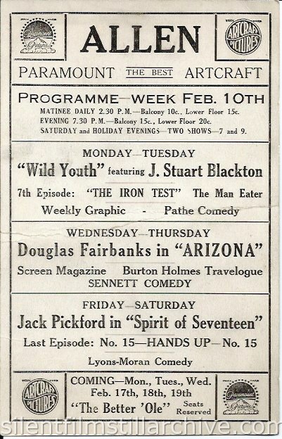Allen Theatre program, February 10, 1919
