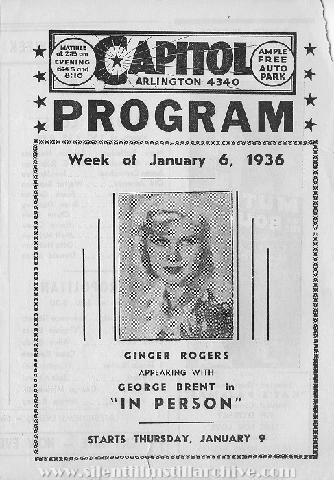Arlington Capitol Theater program from January 6, 1936