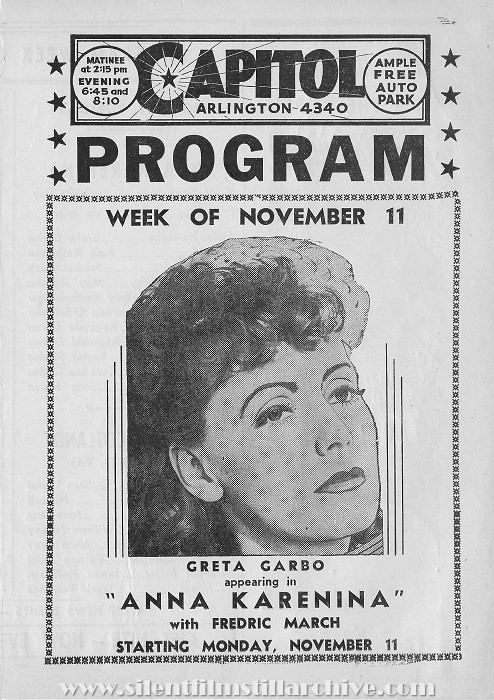 Arlington Capitol Theater program from November 11, 1935