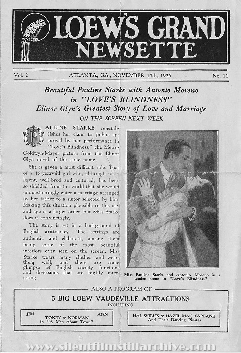 Atlanta, Georgia Loew's Grand Theatre program for November 15, 1926