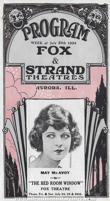 Program for the Fox and Strand Theatres, Aurora, Illinois, July 20, 1924