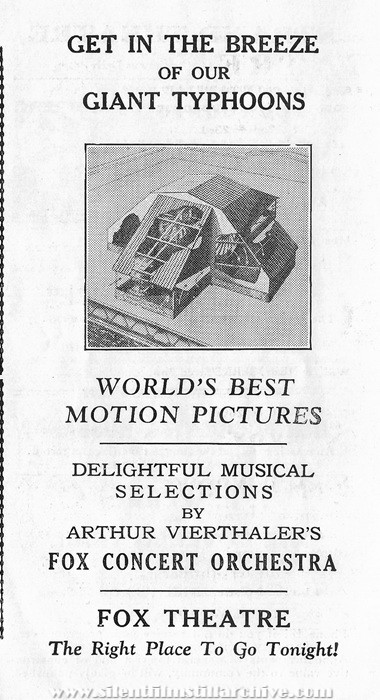 Program for the Fox Theatre, Aurora, Illinois, July 20, 1924