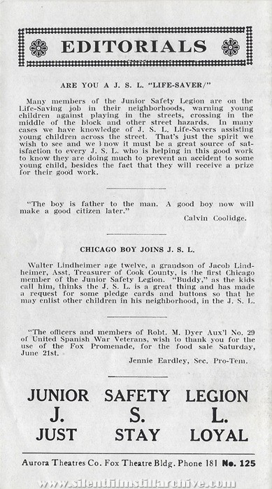 Program for the Fox, and Strand Theatres, Aurora, Illinois, July 20, 1924