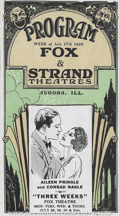 Program for the Fox and Strand Theatres, Aurora, Illinois, July 27, 1924