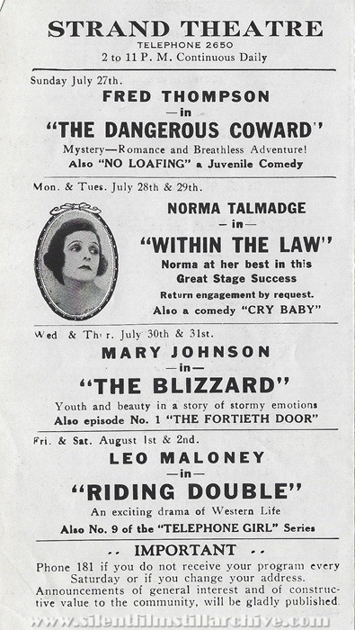 Program for the Fox and Strand Theatres, Aurora, Illinois, July 27, 1924