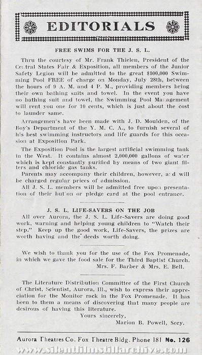 Program for the Fox and Strand Theatres, Aurora, Illinois, July 27, 1924