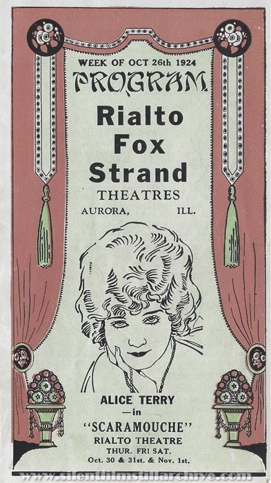 Program for the Rialto, Fox, and Strand Theatres, Aurora, Illinois, October 26, 1924