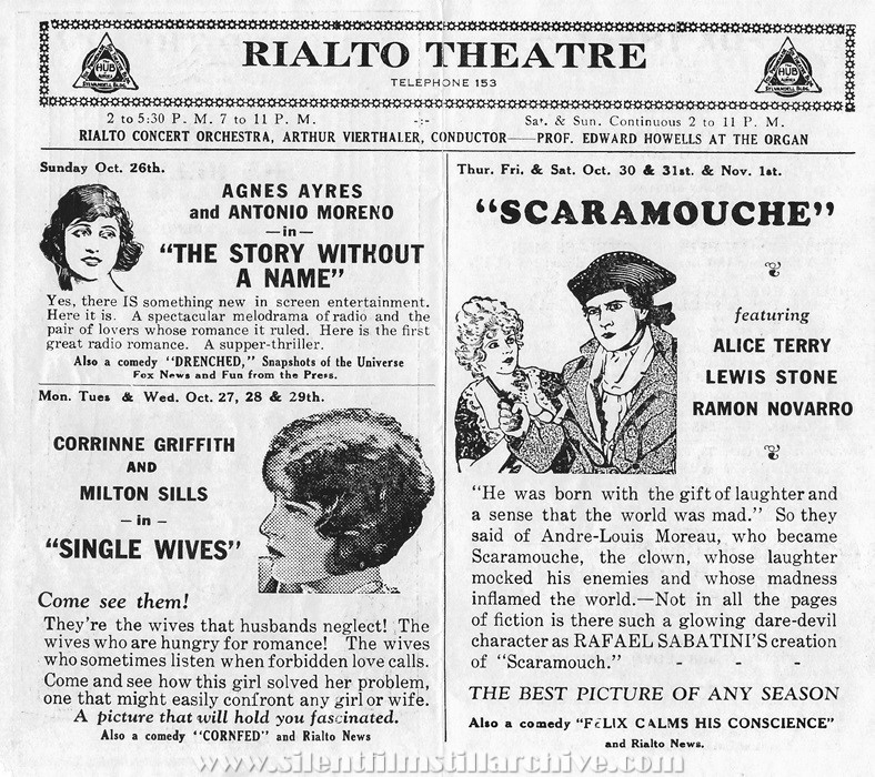 Program for the Rialto Theatre, Aurora, Illinois, October 26, 1924