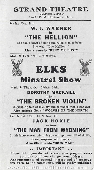 Program for the Strand Theatre, Aurora, Illinois, October 26, 1924