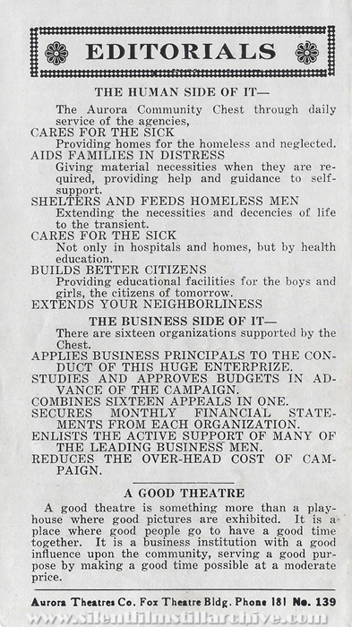 Program for the Rialto, Fox, and Strand Theatres, Aurora, Illinois, October 26, 1924